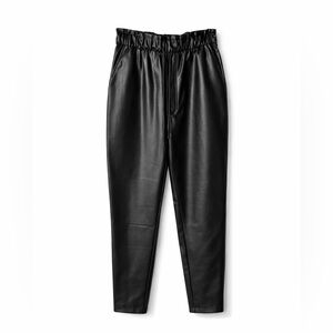 Abercrombie & Fitch Faux Leather Paperbag High Rise Tapered Pants Black L